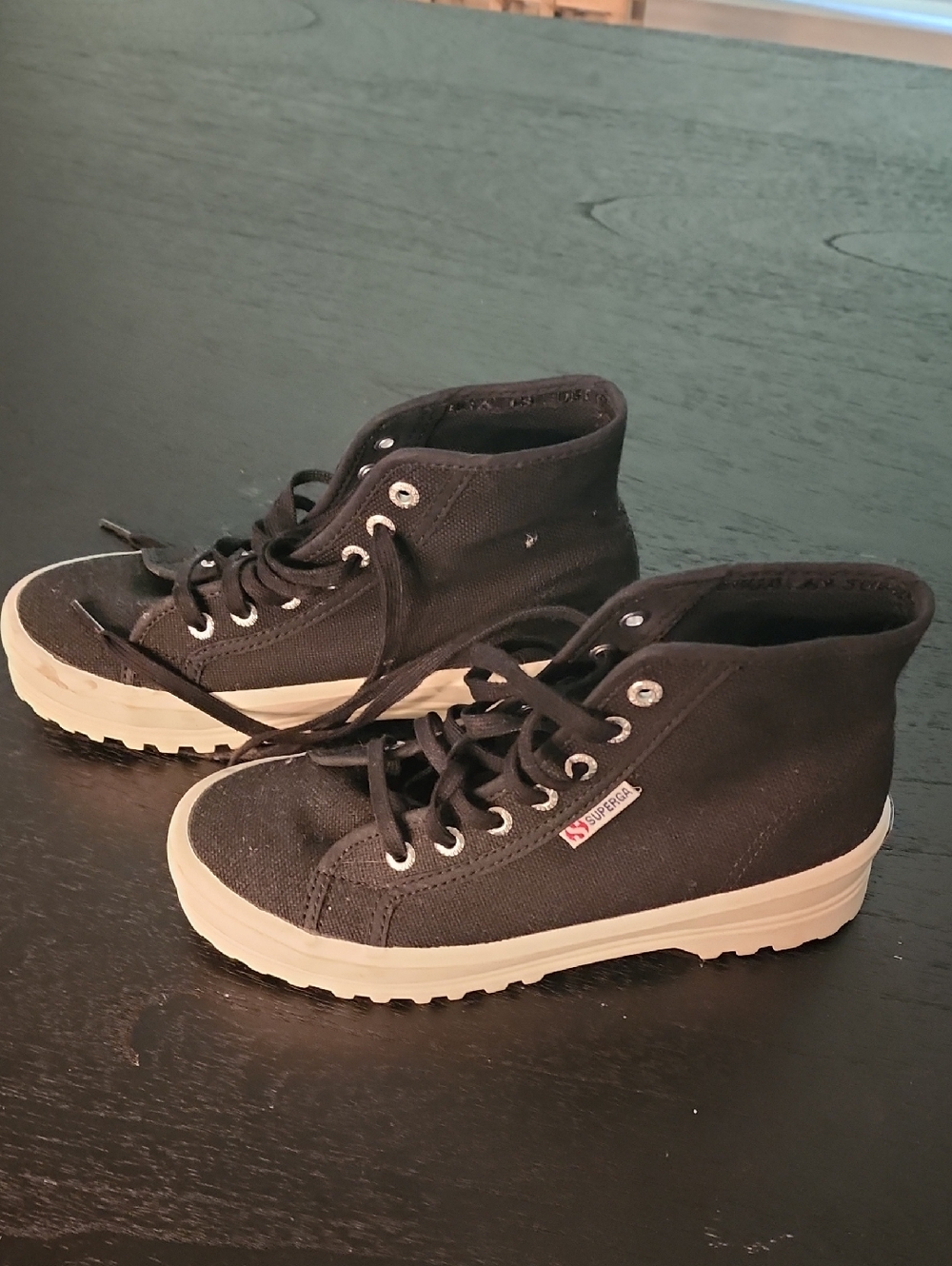 Superga Black Canvas High-Top Sneakers with Cream Sole
